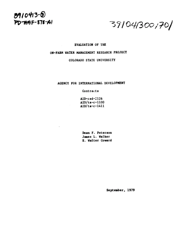 EVALUATION OF THE ON - FARM WATER MANAGEMENT RESEARCH PROJECT COLORADO STATE UNIVERSITY