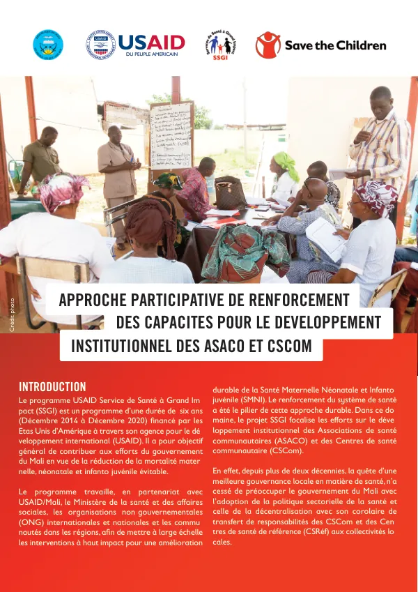 Approche participative de renforcement des capacites pour le developpement institutionnel des ASACO et CSCom