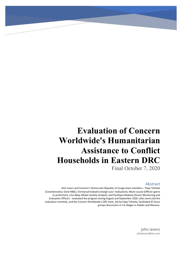 Evaluation of Concern Worldwide's humanitarian assistance to conflict households in Eastern DRC