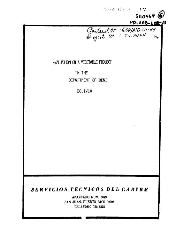 EVALUATION OF A VEGETABLE PROJECT IN THE DEPARTMENT OF BENI, BOLIVIA