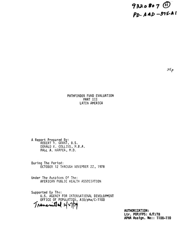 PATHFINDER FUND EVALUATION PART IV REGIONAL REPORT FOR AFRICA AND THE MIDDLE EAST. (10/12/78-11/22/78)