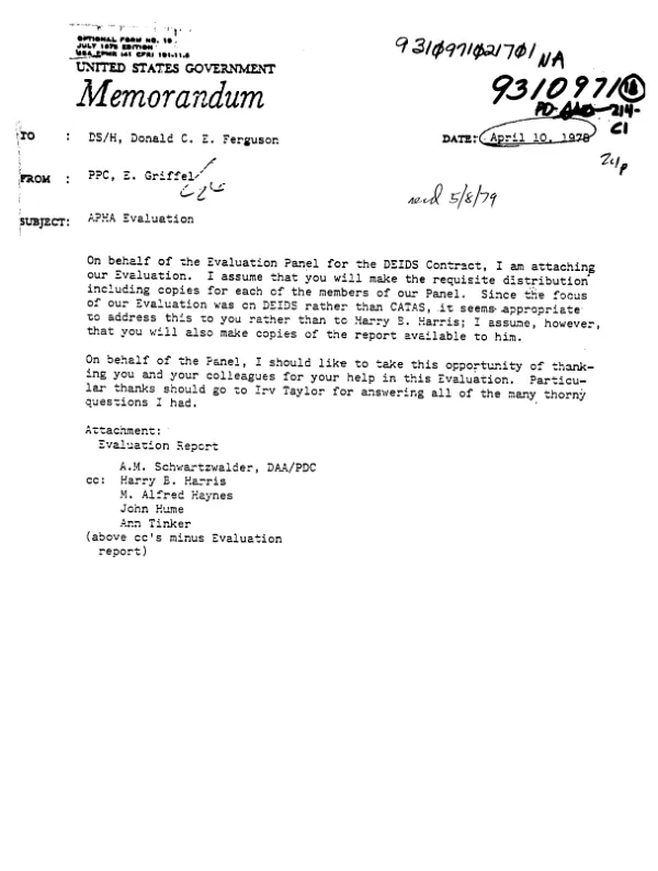 APHA DEIDS AND CATAS EVALUATION (2/15 TO 2/16/78)