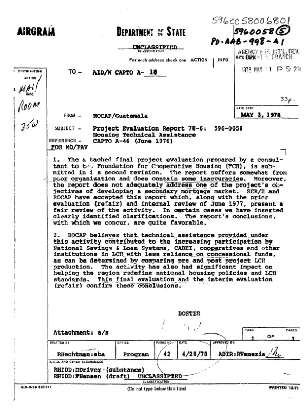 PROJECT EVALUATION REPORT - HOUSING TECHNICAL ASSISTANCE (FINAL PROJECT EVALUATION)