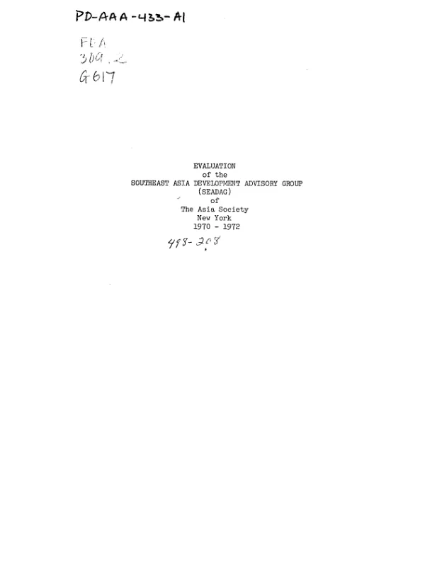 Evaluation of the Southeast Asia Development Advisory Group (SEADAG) of the Asia Society, 1970-1972