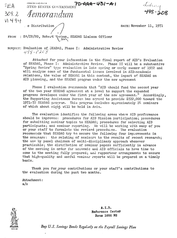 EVALUATION OF SEADAG, PHASE 1 : ADMINISTRATIVE REVIEW