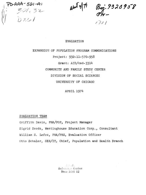 EVALUATION - EXPANSION OF POPULATION PROGRAM COMMUNICATIONS.