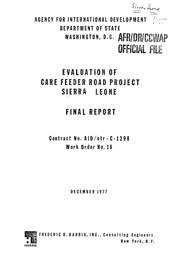EVALUATION OF CARE FEEDER ROAD PROJECT - SIERRA LEONE