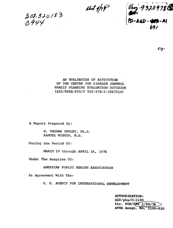 AN EVALUATION ACTIVITIES OF THE CENTER FOR DISEASE CONTROL - FAMILY PLANNING EVALUATION DIVISION