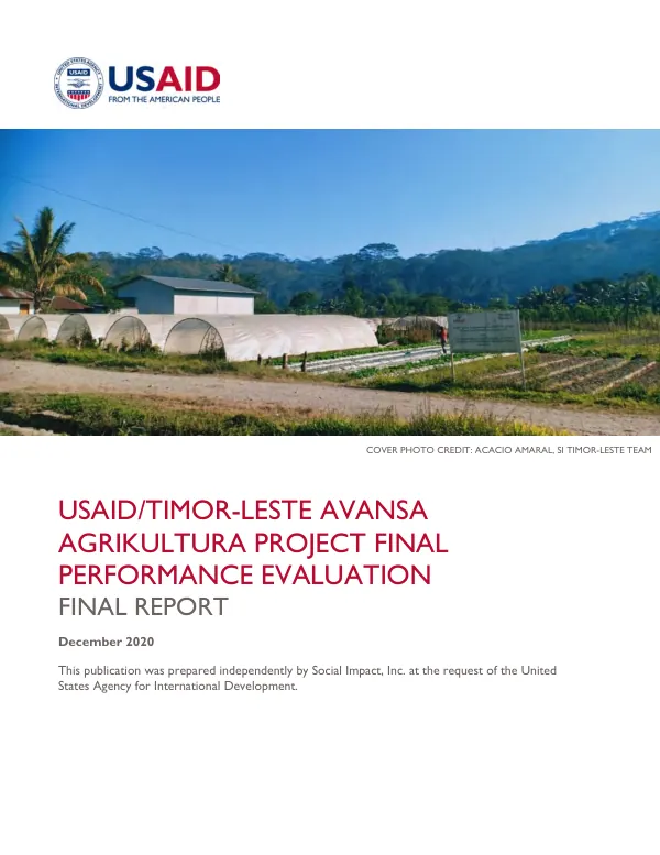 USAID/Timor-Leste avansa agrikultura project final performance evaluation : final report