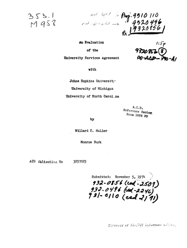 EVALUATION OF THE UNIVERSITY SERVICES AGREEMENT WITH JOHN HOPKINS UNIVERSITY, UNIVERSITY OF MICHIGAN, AND UNIVERSITY OF NORTH CAROLINA