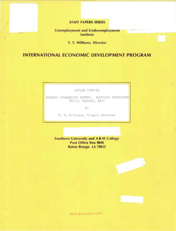 PROJECT EVALUATION REPORT - SOUTHERN UNIVERSITY 211(D) PROGRAM) 1976. (MARCH 23-26, 1976)