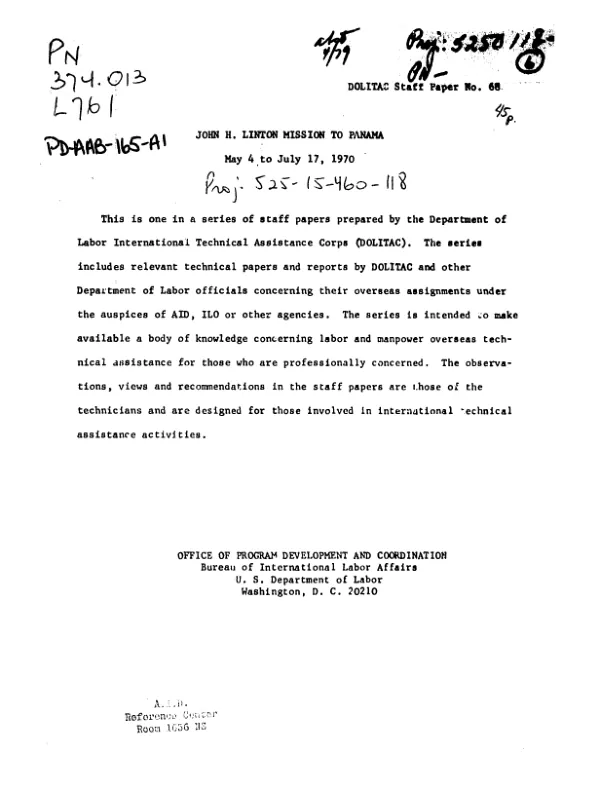 EVALUATION REPORT. MANPOWER TRAINING AND UTILIZATION PROJECT, UNITED STATES AID MISSION TO PANAMA (MAY 4- JULY 17, 1970)
