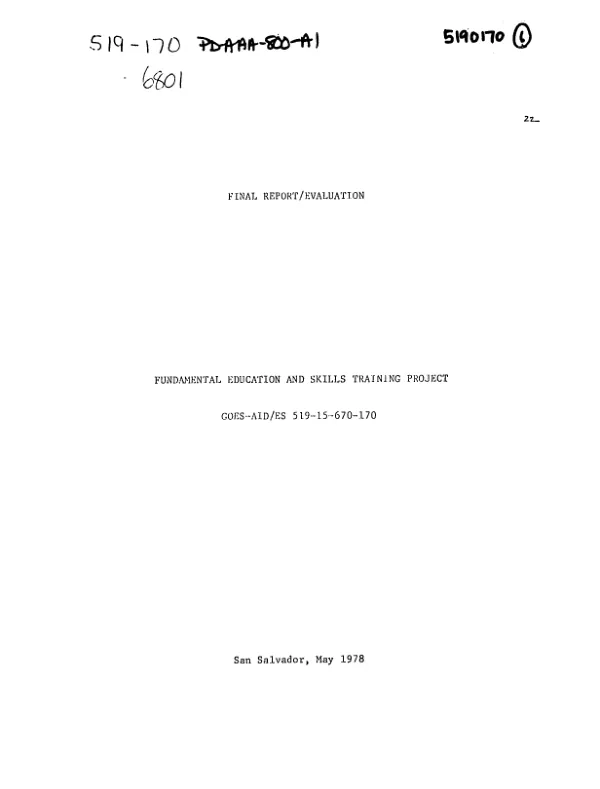 FINAL REPORT/EVALUATION : FUNDAMENTAL EDUCATION AND SKILLS TRAINING PROJECT