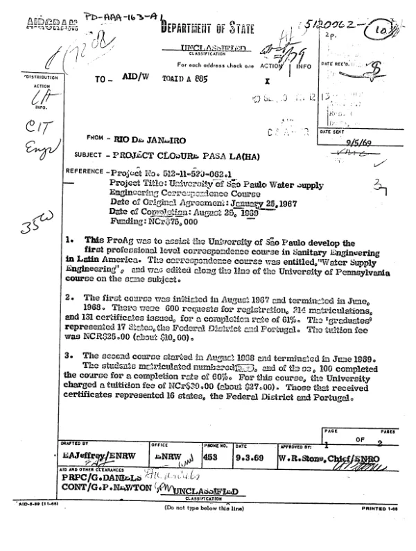 University of Sao Paulo water supply engineering correspondence course