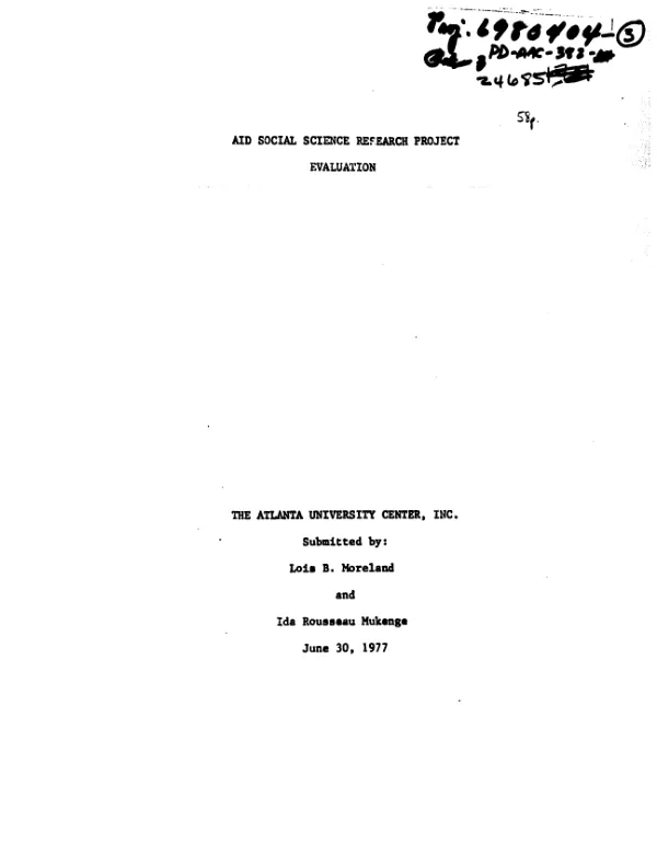 AID SOCIAL SCIENCE RESEARCH PROJECT EVALUATION (MAY 11, 1977-JUNE 2, 1977)