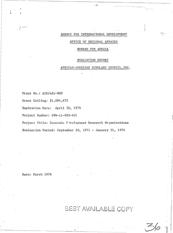 EVALUATION REPORT : AFRICAN - AMERICAN SCHOLARS COUNCIL, INC.