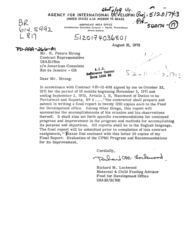 FINAL REPORT : EVALUATION OF THE CPMI PROGRAM AND RECOMMENDATIONS FOR ITS IMPROVEMENT (NOV 3, 1971-AUG 31, 1972)