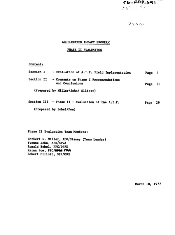 ACCELERATED IMPACT PROGRAM PHASE II EVALUATION (01/20/77-01/21/77)