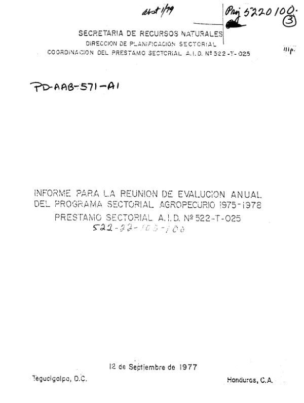 INFORME PARA LA REUNION DE EVALUACION ANUAL DEL PROGRAMA SECTORIAL AGROPECUARIO : TERCER INFORME DE EVALUACION