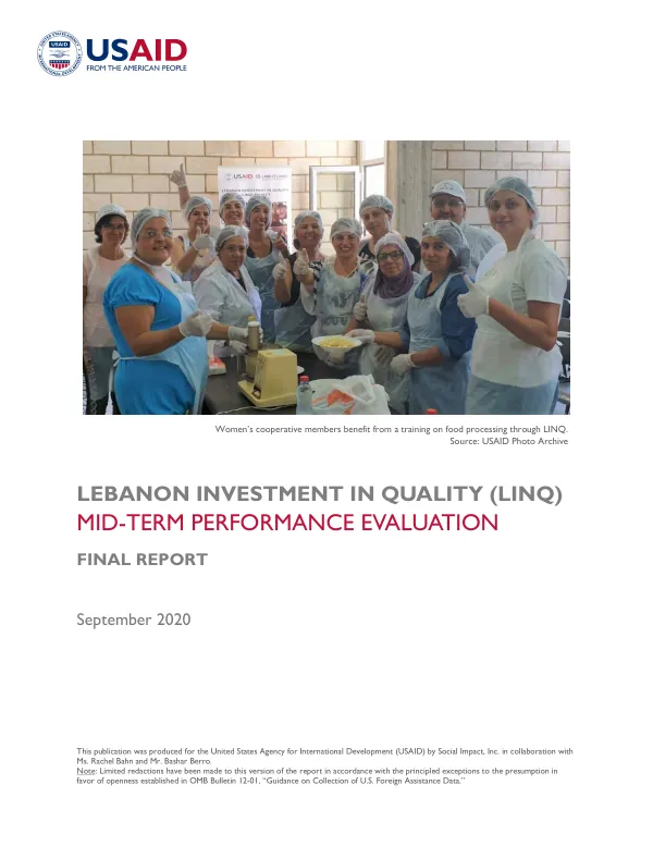 Lebanon investment in quality (LINQ) : mid-term performance evaluation : final report