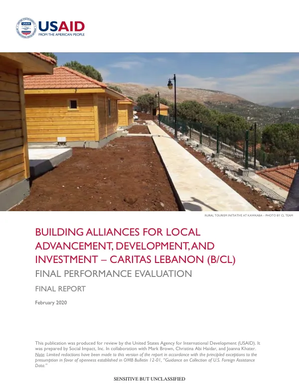 Building alliances for local advancement, development and investment - Caritas Lebanon (B/CL) : final performance evaluation