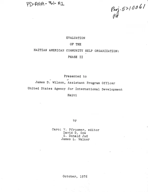 EVALUATION OF THE HAITIAN AMERICAN COMMUNITY HELP ORGANIZATION : PHASE II