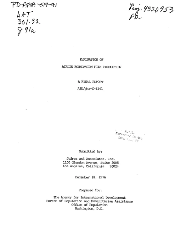 EVALUATION OF AIRLIE FOUNDATION FILM PRODUCTION; A FINAL REPORT