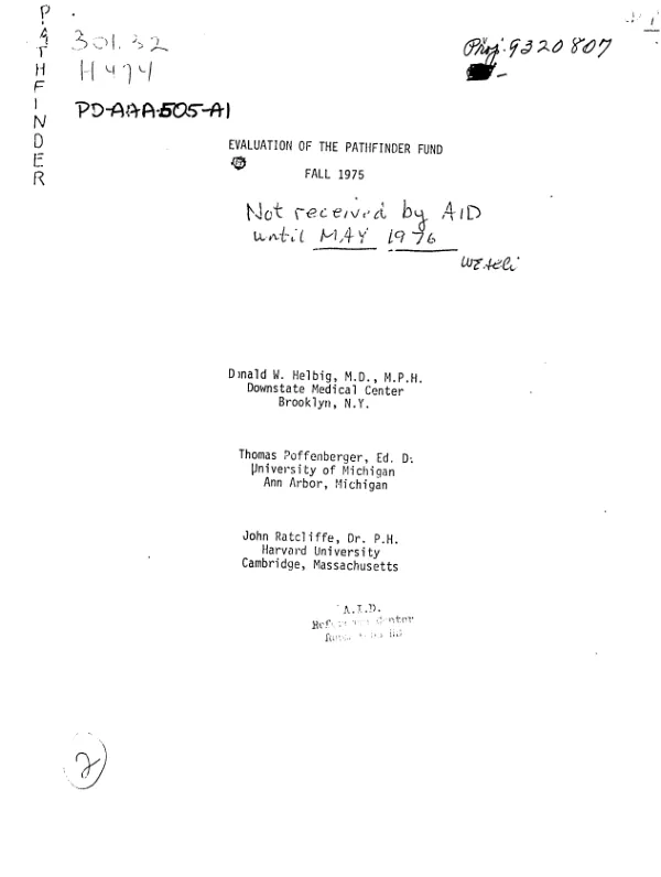 EVALUATION OF THE PATHFINDER FUND; FALL 1975