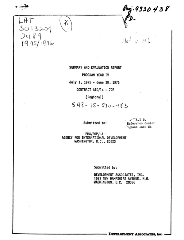SUMMARY AND EVALUATION REPORT; PROGRAM YEAR IV; JULY 1, 1975-JUNE 30, 1976; CONTRACT AID/LA-707 (REGIONAL)