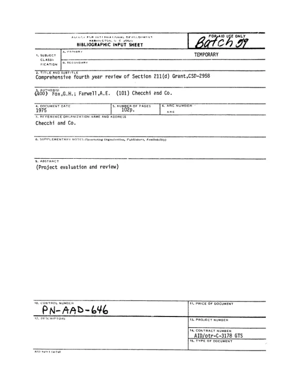 COMPREHENSIVE (FOURTH YEAR) REVIEW OF SEC. 211(D) GRANT AID/CSD 2958, MAY 28, 1971