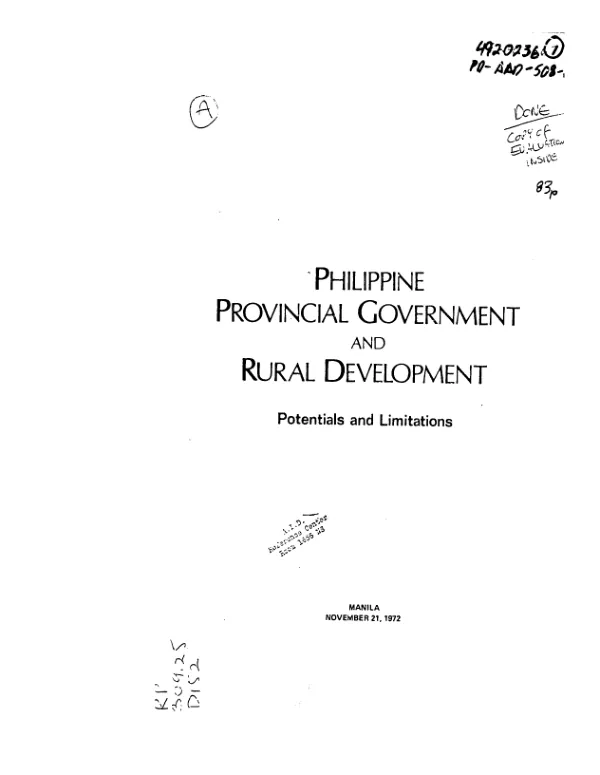 PHILIPPINE PROVINCIAL GOVERNMENT AND RURAL DEVELOPMENT; POTENTIALS AND LIMITATIONS