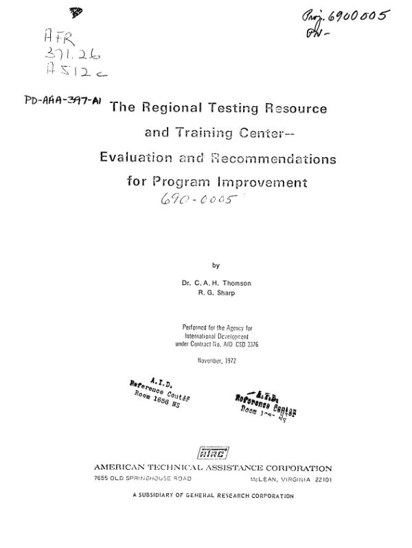 REGIONAL TESTING RESOURCE AND TRAINING CENTER - EVALUATION AND RECOMMENDATIONS FOR PROGRAM IMPROVEMENT