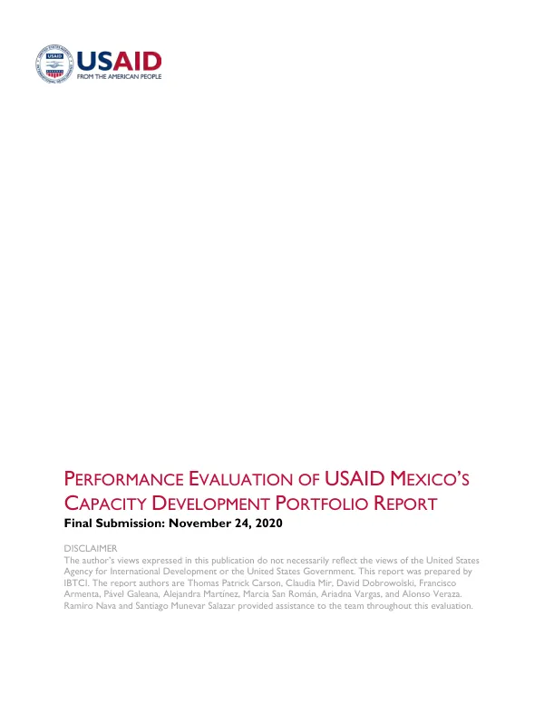 Performance evaluation of USAID Mexico's capacity development portfolio report : final submission