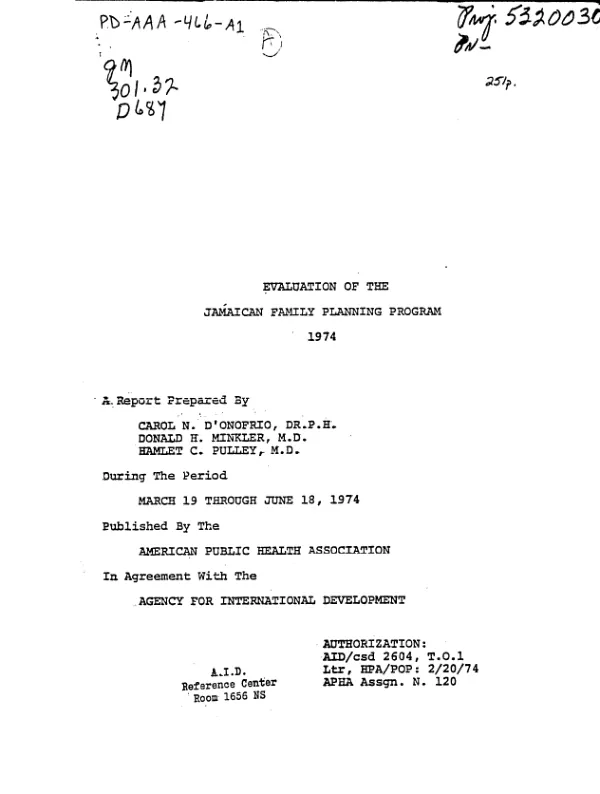 Evaluation of the Jamaican family planning program, 1974