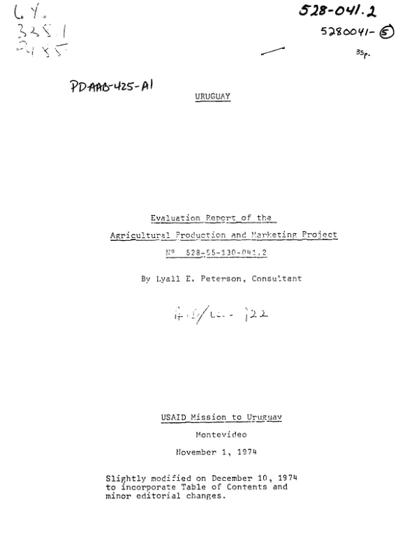 EVALUATION REPORT OF THE AGRICULTURAL PRODUCTION AND MARKETING PROJECT NO. 528-55-130-041.2