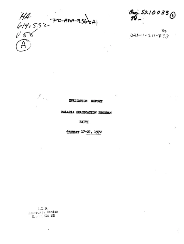 EVALUATION REPORT; MALARIA ERADICATION PROGRAM; HAITI