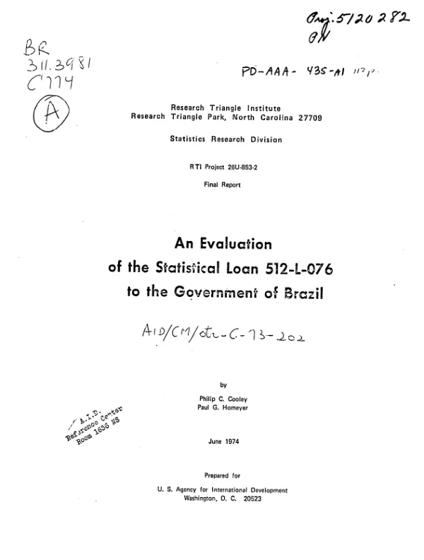EVALUATION OF THE STATISTICAL LOAN 512-L-076 TO THE GOVERNMENT OF BRAZIL
