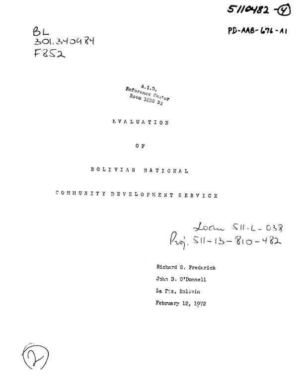 EVALUATION OF BOLIVIAN NATIONAL COMMUNITY DEVELOPMENT SERVICE