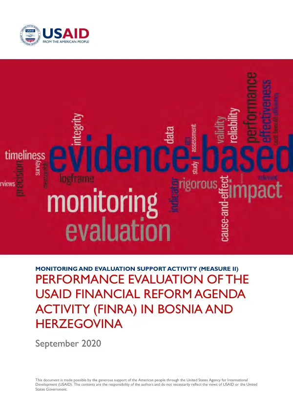 Performance evaluation of the USAID financial reform agenda activity (FINRA) in Bosnia and Herzegovina