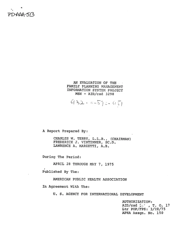 Evaluation of the family planning management information system project, MSH-AID/csd 3298