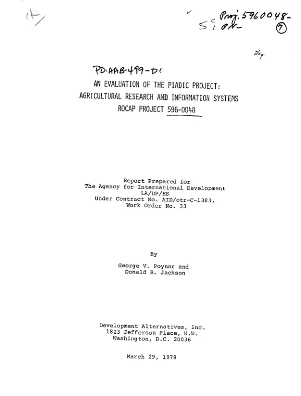 EVALUATION OF THE PIADIC PROJECT : AGRICULTURAL RESEARCH AND INFORMATION SYSTEMS