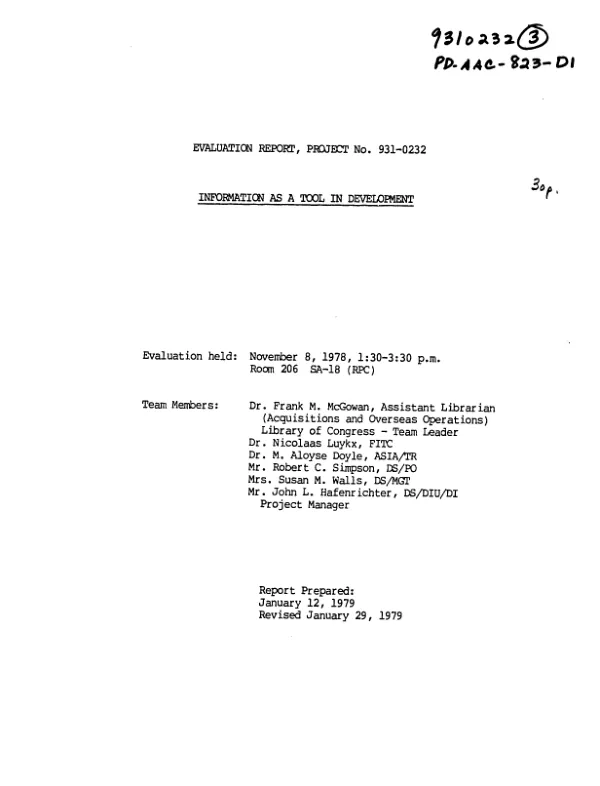Evaluation report, project no. 931-0232 : information as a tool in development