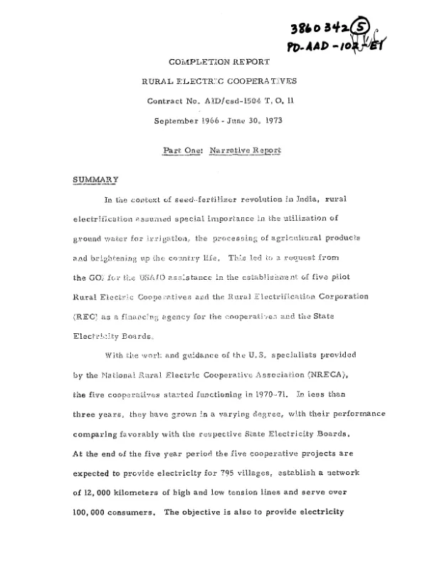 COMPLETION REPORT : RURAL ELECTRIC COOPERATIVES