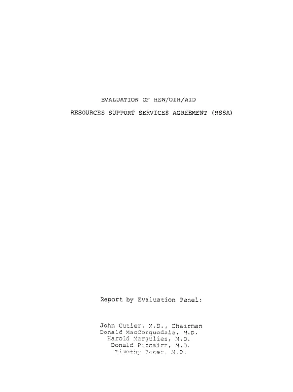 Evaluation of HEW/OIH/AID resources support services agreement (RSSA)
