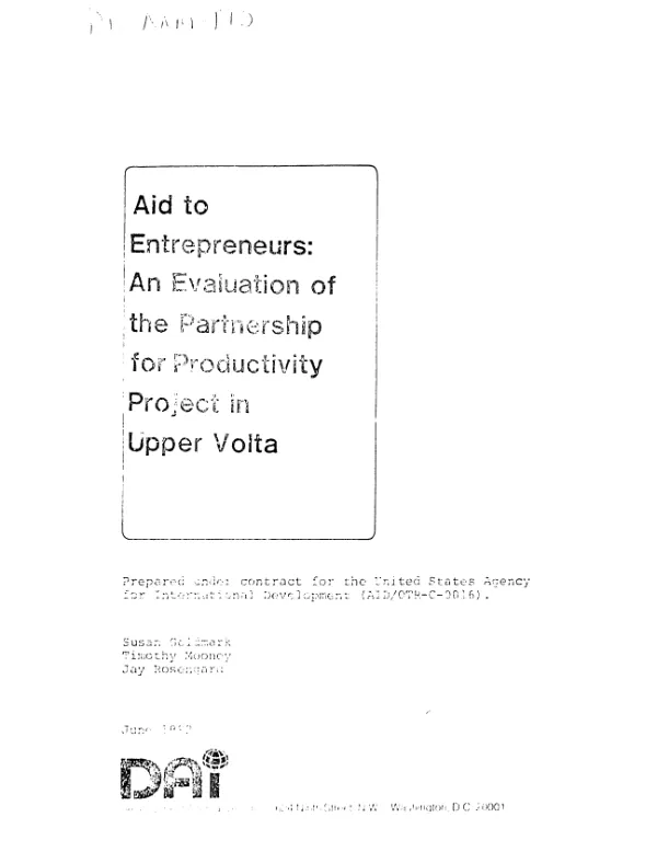 Aid to entrepreneurs : an evaluation of the Partnership for Productivity Project in Upper Volta