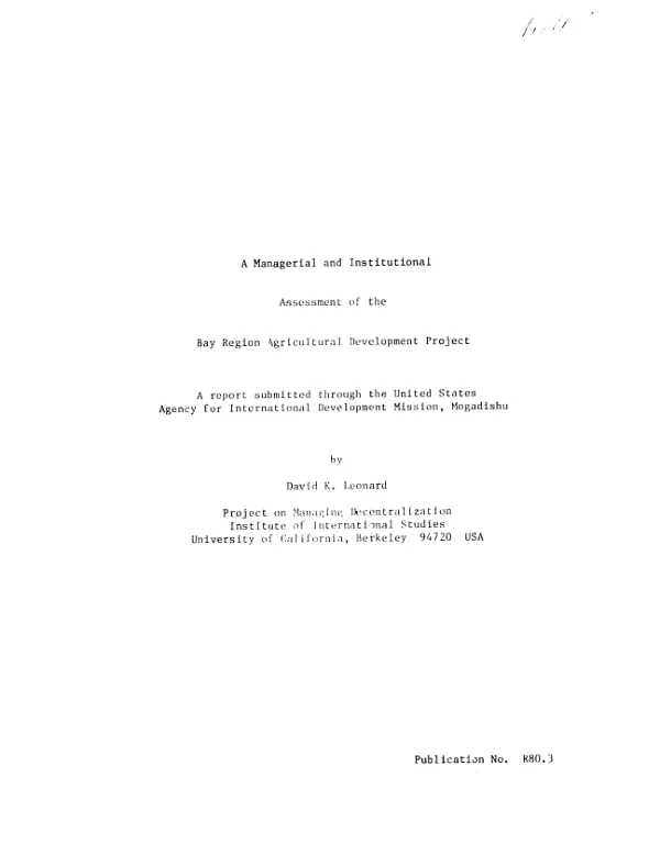 Managerial and institutional assessment of the Bay region agricultural development project