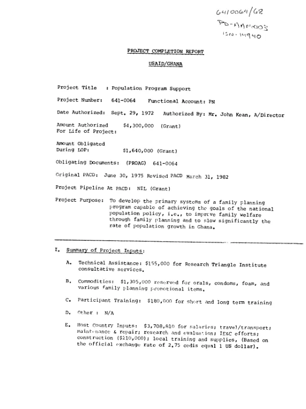 Project completion report USAID/Ghana : population program support
