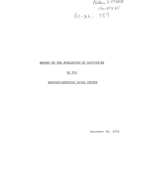 Report on the evaluation of activities of the African-American Labor Center