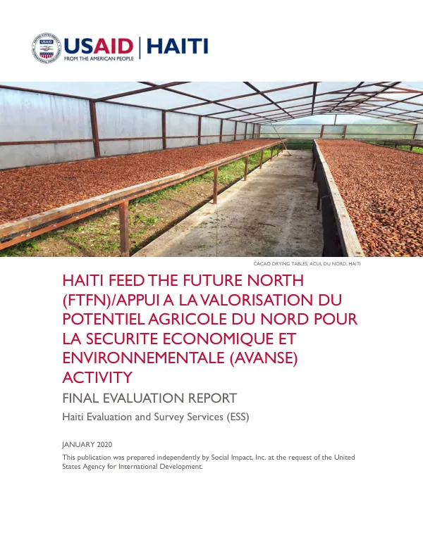 Haiti Feed the Future North (FTFN)/APPUI a la valorisation du potentiel agricole du nord pour la securite economique et environnementale (AVANSE) activity : final evaluation report