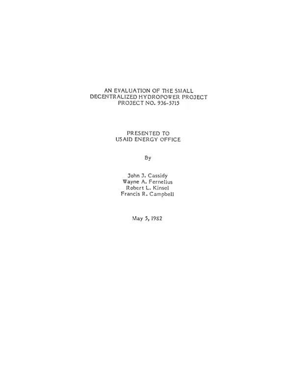 Evaluation of the small decentralized hydropower project